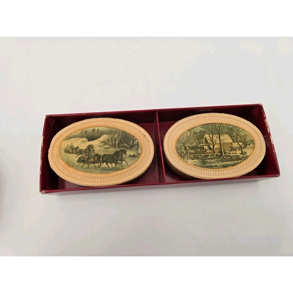 4 Vtg Avon Holiday Guest Soap Bayberry Wreath Winterscapes Country Christmas‎